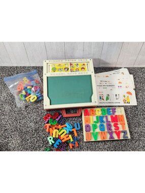1972 FISHER PRICE SCHOOL DAYS DESK MAGNET LETTERS NUMBERS CARDS MAGNETIC USA